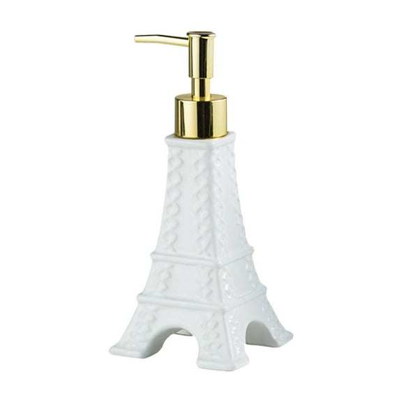 Bathroom Soap Dispenser Eiffel Tower Shape Decor, 7oz Cute Parisian Touch Ceramic Refillable Pump Dispenser Bottle for Modern Kitchen Decor, White