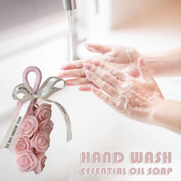 Bathroom Soap,Handmade Soap,Handmade Crystal Rose Scented Soap Bouquet, Crystal Rose Soap on a Rope for Washing Hands and Fresh Air, Exquisite Home Decor and Gift(Pink b)