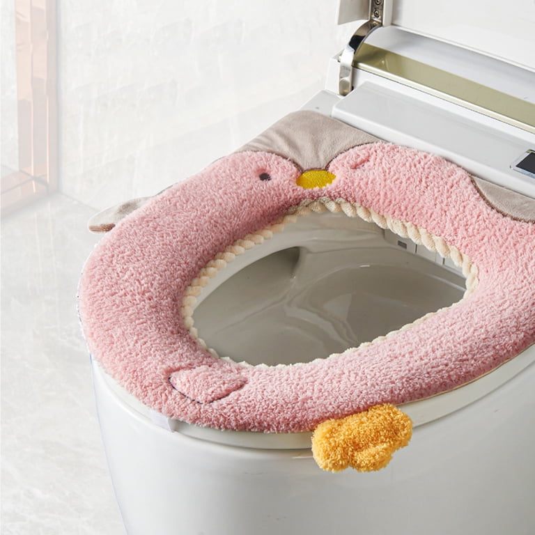 Bathroom Soft Thicker Warmer Stretchable Washable Cloth Toilet Seat Cover Pads,Toilet Seat Cover Soft Toilet Seat Cushion Warmer Washable Toilet Seat Cover Pads With Zipper Red