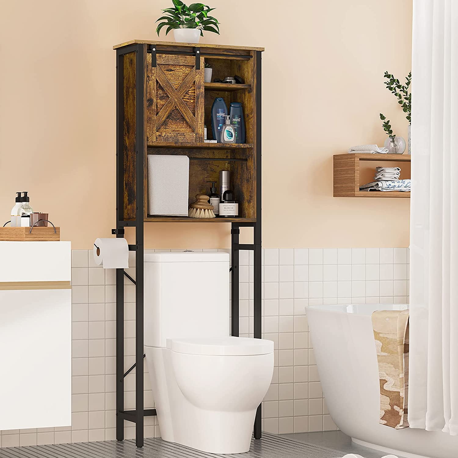 Bathroom Space Saver, 4Tier Over the Toilet Storage Rustic Brown