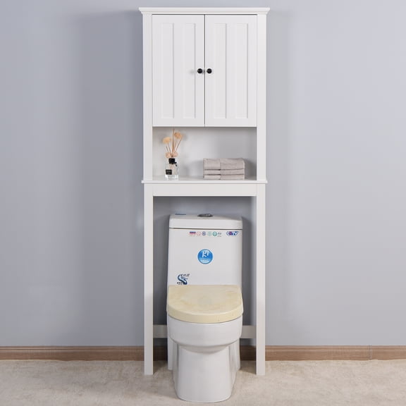 Bathroom Space Saver Organizer Toilet Rack, Over The Toilet Storage Cabinet with 2 Doors & Shelves, White