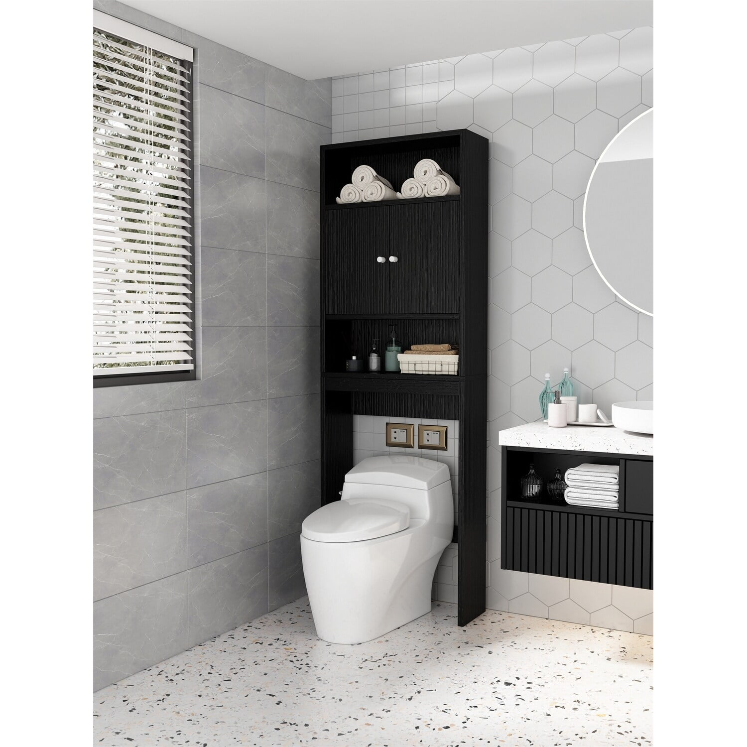 Bathroom Space Saver OverTheToilet Shelf & Storage Black