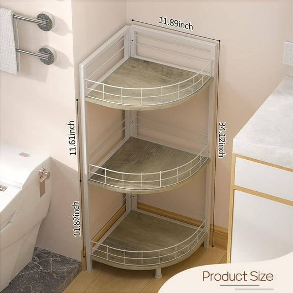 Bathroom Standing Shelf, 3 Tier Free-Standing Shelf Units, Open Floor Shelves, Triangular Curved Corner Shelf Stand for Small Space, Ideal for Bathroom,Kitchen,Vanity Storage and Organizer
