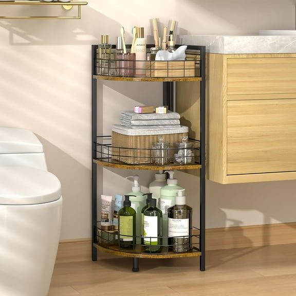 Bathroom Standing Shelf, 3 Tier Free-Standing Shelf Units, Open Floor Shelves, Triangular Curved Corner Shelf Stand for Small Space, Ideal for Bathroom,Kitchen,Vanity Storage and Organizer
