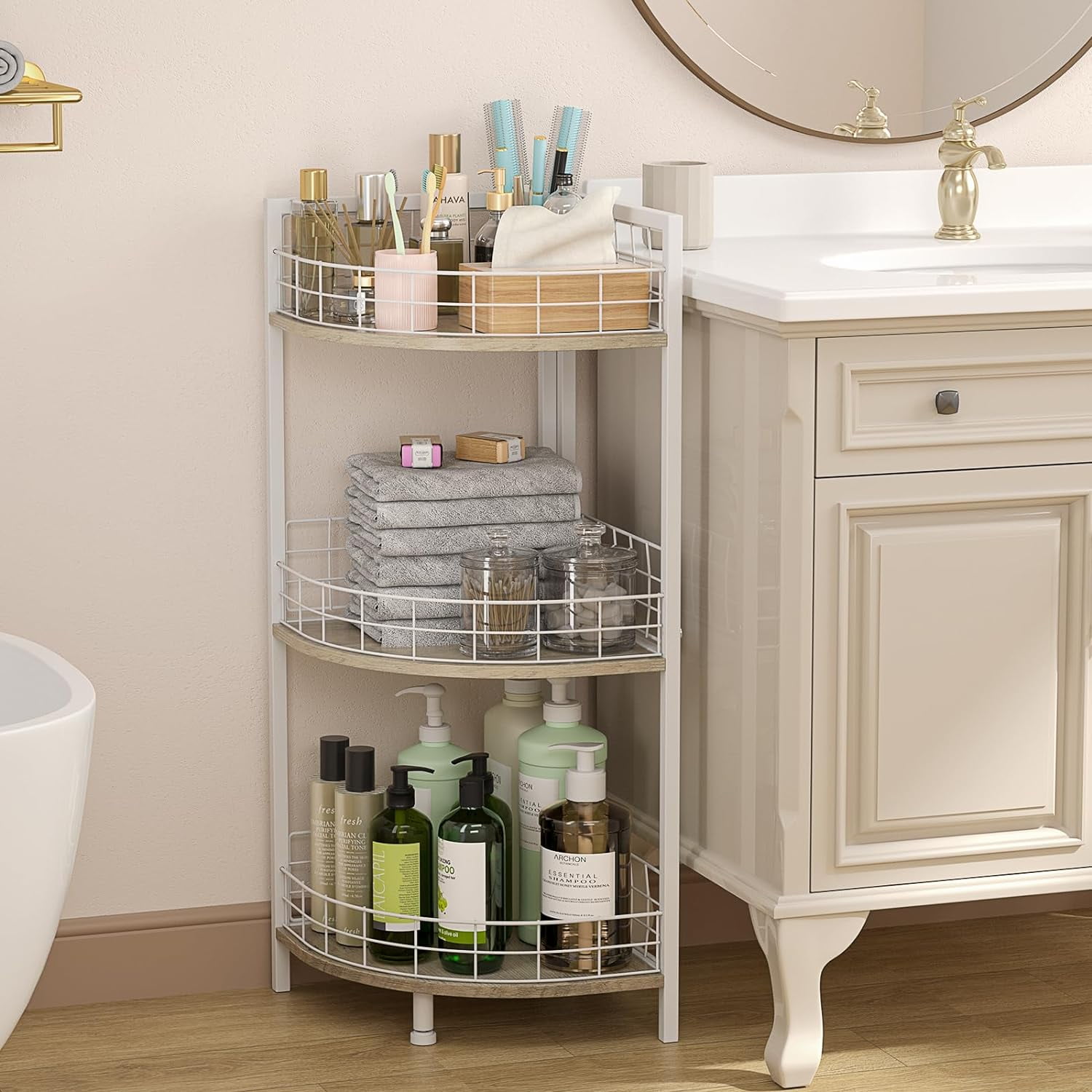 Bathroom Standing Shelf, 3 Tier Free-Standing Shelf Units, Open Floor ...