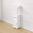 thumbnail image 1 of Bathroom Standing Shelf Storage Closet Organizer WPC | White Free Standing 4-Tier Shelves Rack with 2 Doors Carved Stand Cabinet Home Decor, 1 of 5