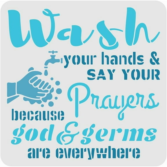 Bathroom Stencil Decoration Template 11.8x11.8 inch Plastic Wash Your Hands Stencils Square Reusable Stencils for Painting on Wood Floor Wall and Fabric for DIY