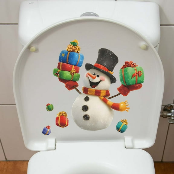 Bathroom Stickers, 29x29cm Jumbo Size Colorful Funny Snowman Gifts Design, Bathroom Stickers, Removable Self-Adhesive Waterproof for Bathroom Wall Decoration Beautification Holiday Seasonal Decor