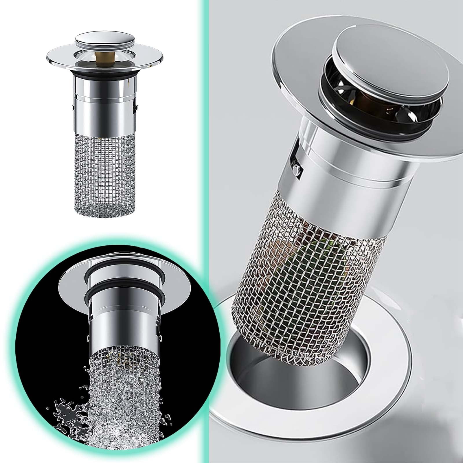 Bathroom Stopper Hair Catcher Up Drain Filter With Removable Stainless ...