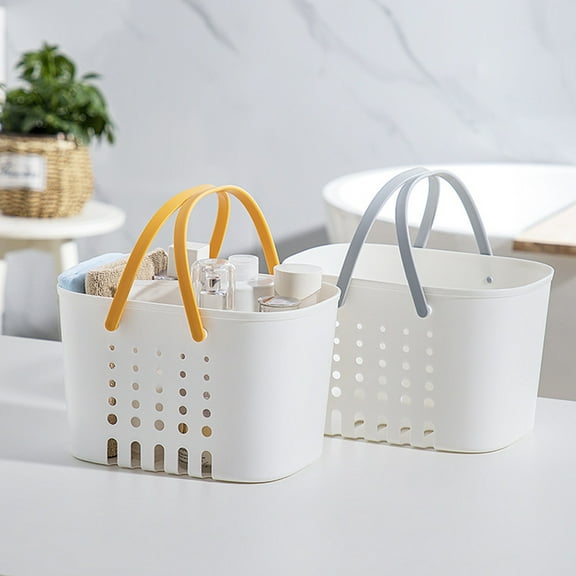 Bathroom Storage Basket Portable Shower Organizer with Handles | Water Drainage Design | Plastic Container in Yellow or Gray | 1 Piece | 26x19x16cm Durable Bin