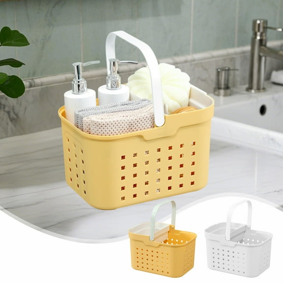 Bathroom Storage Basket, Portable Toiletries Organizer, Wicker Material, Waterproof Drain, Easy Clean, Modern Design, Family Use, Bathroom Essentials Organizer, Travel Ready Sopatenor