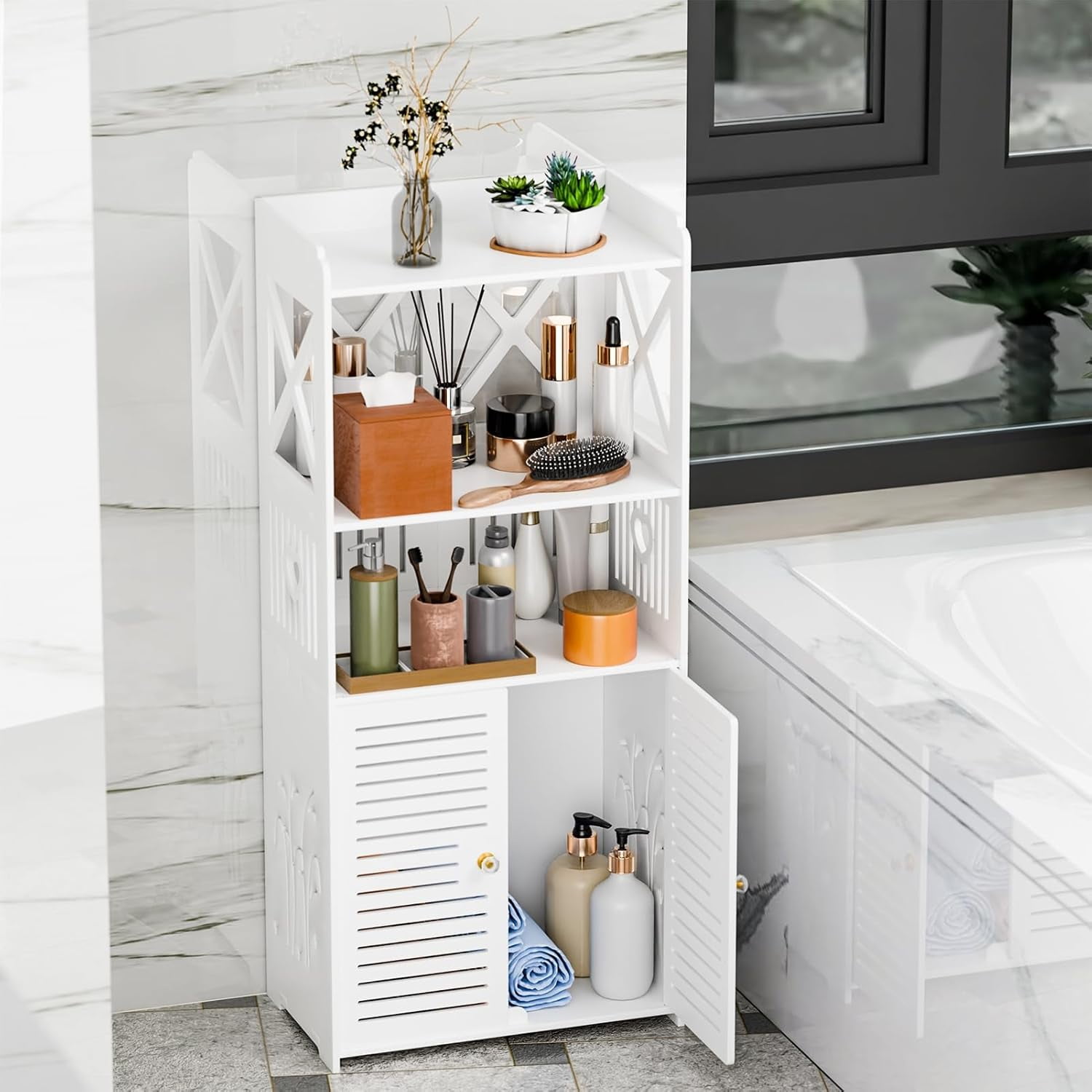 Bathroom Storage Cabine, Freestanding Bathroom Cabinet with Open ...