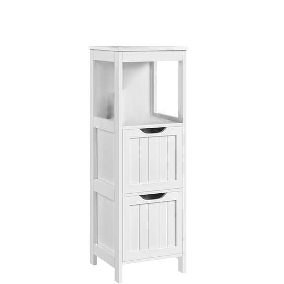 Bathroom Storage Cabinet with 2 Drawers, Wooden Floor Standing Organizer for Toiletries Towels Essentials, Multifunctional Side Table for Small Spaces Bathroom Hallway Laundry Room, White