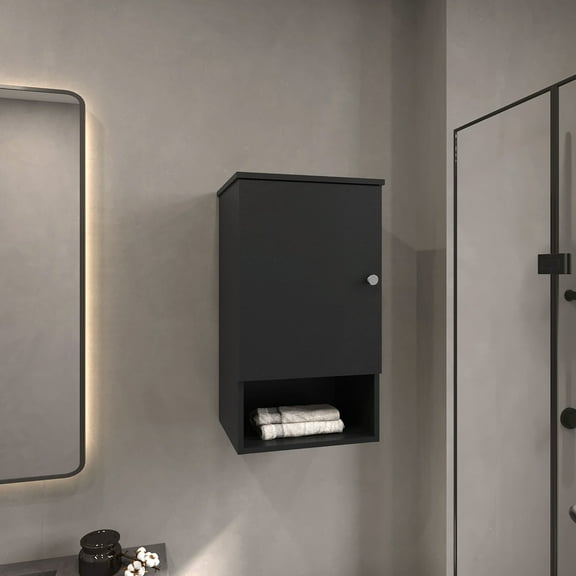 Bathroom Storage Cabinet, 28" Tall, 3 Shelves, Black, Compact Style Black Wall 28.15" Contemporary
