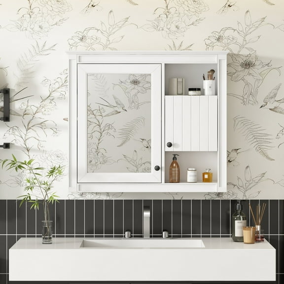 Bathroom Storage Cabinet 32'' Bathroom Wall Cabinet with Mirror, Wall Mounted Medicine Cabinet with 3 Shelves, Mirrored Door Over Toilet Storage Cabinet, White,Bathroom Vanity
