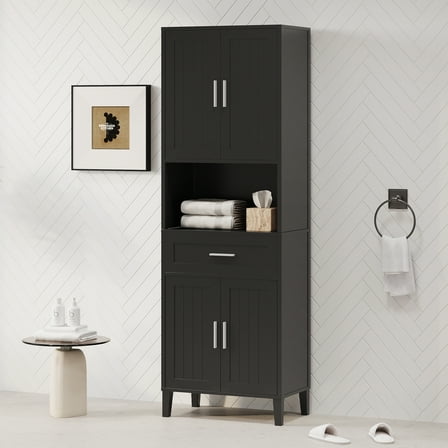 Bathroom Storage Cabinet 70.9" High Freestanding Tall Bathroom Cabinet with a Drawer, 2 Cabinets, 4 Soft-Close Doors, 2 Adjustable Shelves, Open Storage, for Bathroom, Living Room, Laundry Room,Bathr