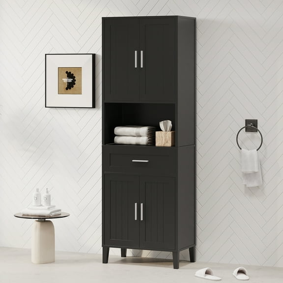 Bathroom Storage Cabinet 70.9" High Freestanding Tall Bathroom Cabinet with a Drawer, 2 Cabinets, 4 Soft-Close Doors, 2 Adjustable Shelves, Open Storage, for Bathroom, Living Room, Laundry Room,Bathr