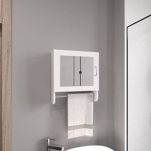 Bathroom Storage Cabinet BOTIQ 19.7" H x 17.7" W Mirror Medicine Cabinet with Towel Rack White, One door with Two interior Shelves for Bathroom, Kitchen White,Bathroom Vanity