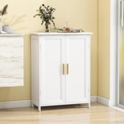Bathroom Storage Cabinet, Bathroom Floor Cabinet Freestanding Organizer with Adjustable Shelves for Bathroom Laundry Room,2 Doors, White
