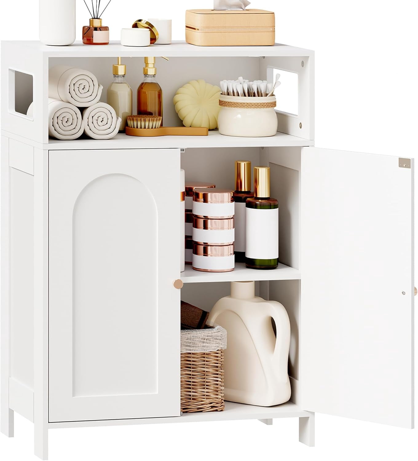Bathroom Storage Cabinet, Bathroom Floor Storage Cabinet, Freestanding Bathroom Cabinet with Double Doors and Adjustable Shelves, White 11.8" D x 23.6" W x 33.5" H YYG12W
