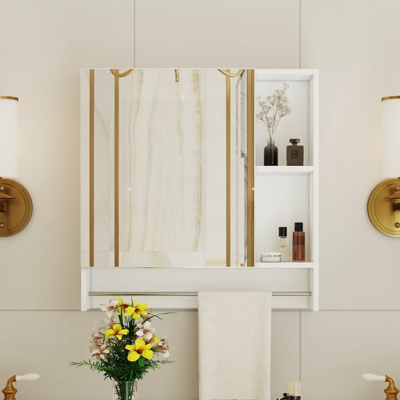 Bathroom Storage Cabinet Bathroom Mirror Cabinet Wall Mounted,Medicine Cabinet,Over The Toilet Storage Cabinet with Shelves and Towel Rack,Over The Toilet Storage