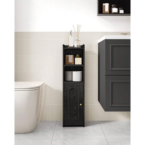 Bathroom Storage Cabinet - Black Corner Floor Cabinet with Doors & Adjustable Shelf, Narrow Toilet Paper Cabinet & Organizer for Small Spaces, Room Decor