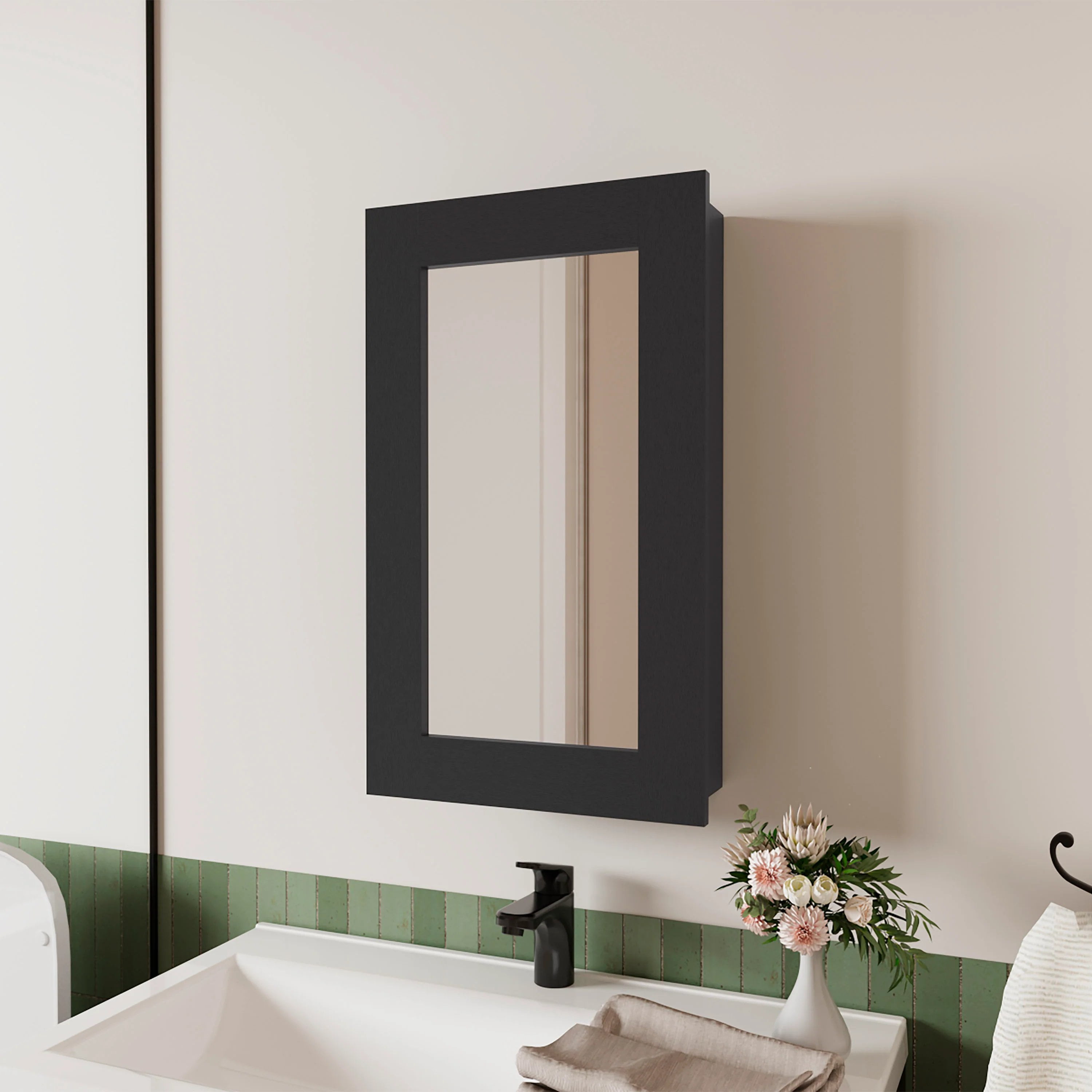 Bathroom Storage Cabinet, Black Medicine Cabinet with Included Mirror ...