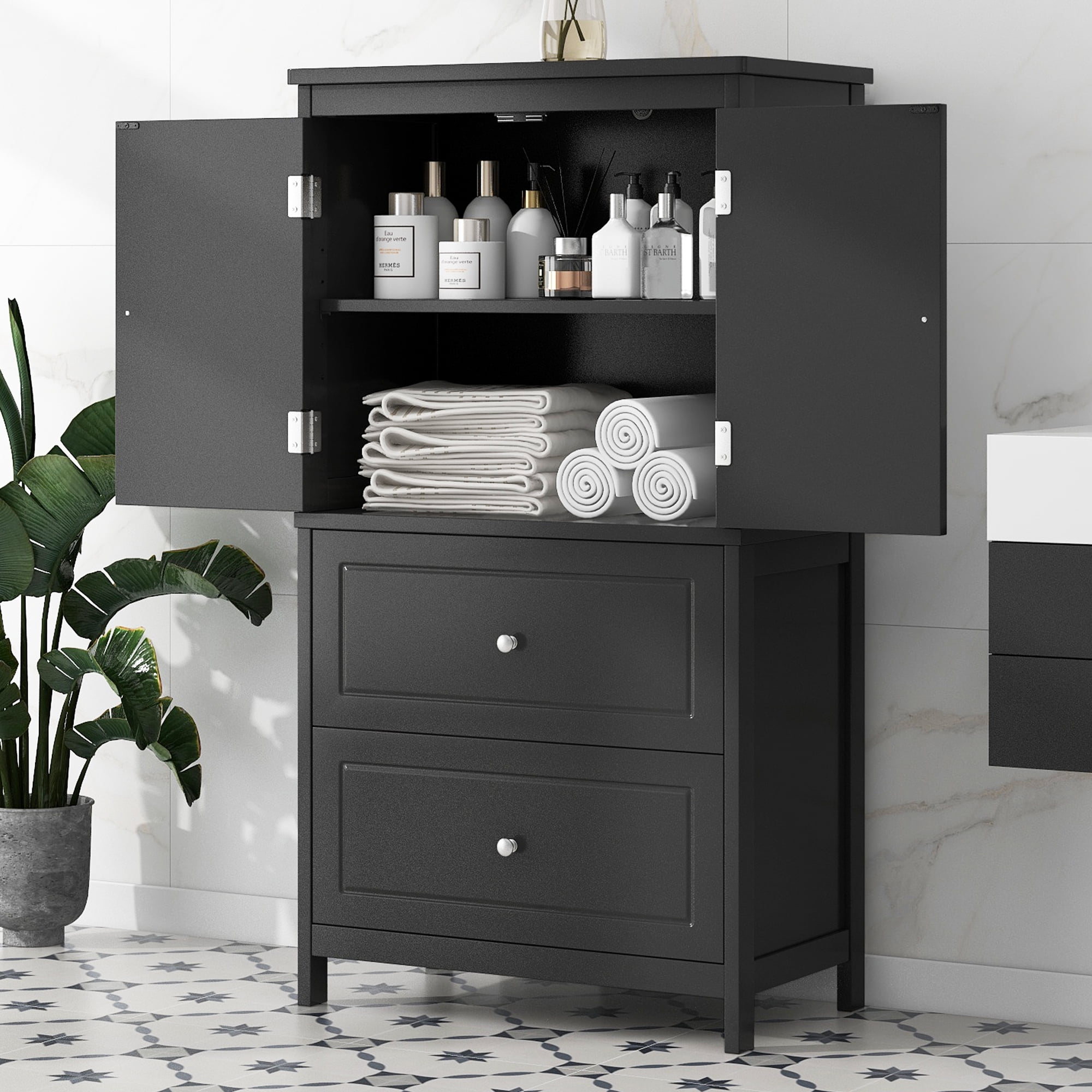 Bathroom Storage Cabinet, Cabinet with Two Doors and Drawers ...