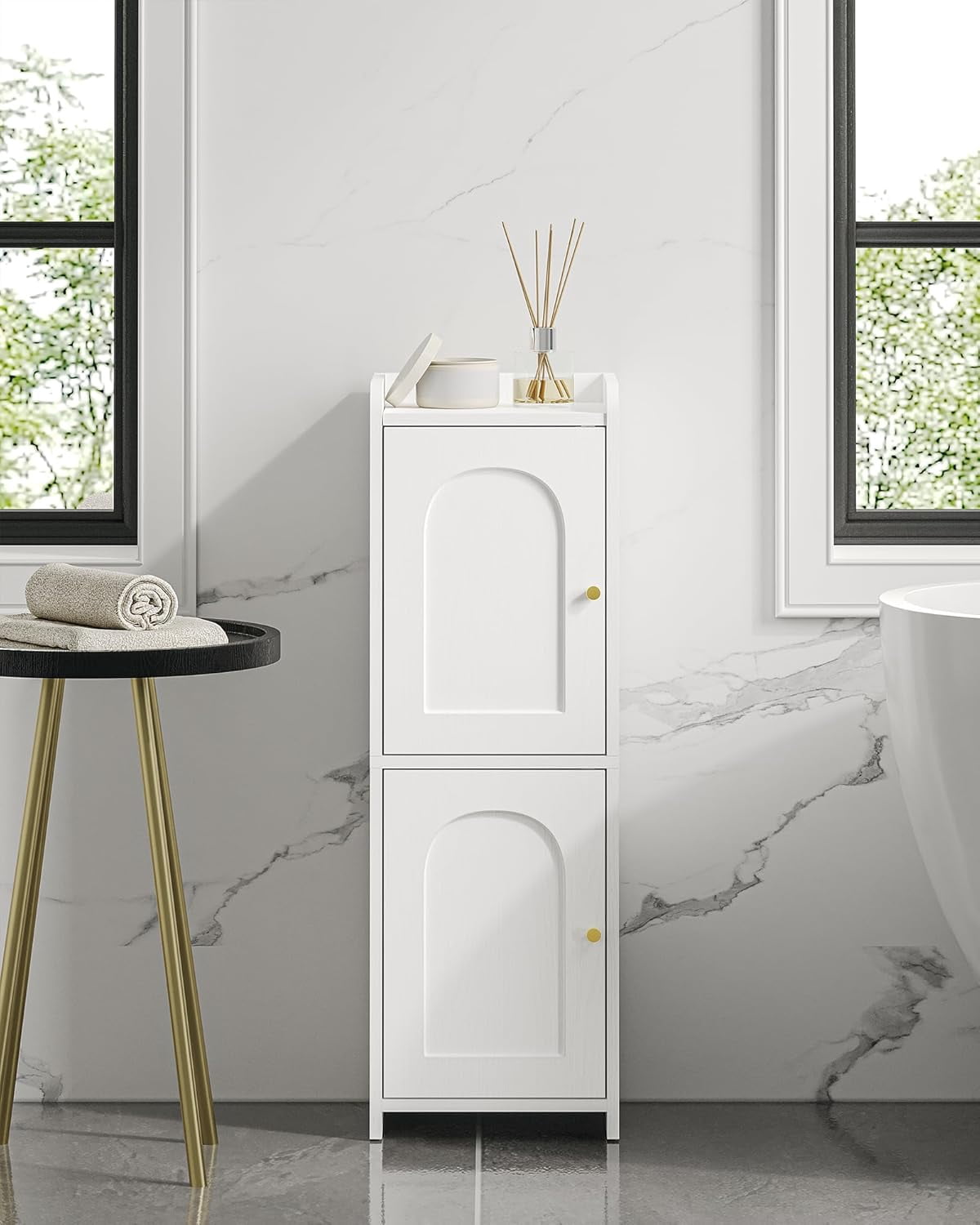 Bathroom Storage Cabinet, Corner Floor Cabinet with 2 Doors and ...