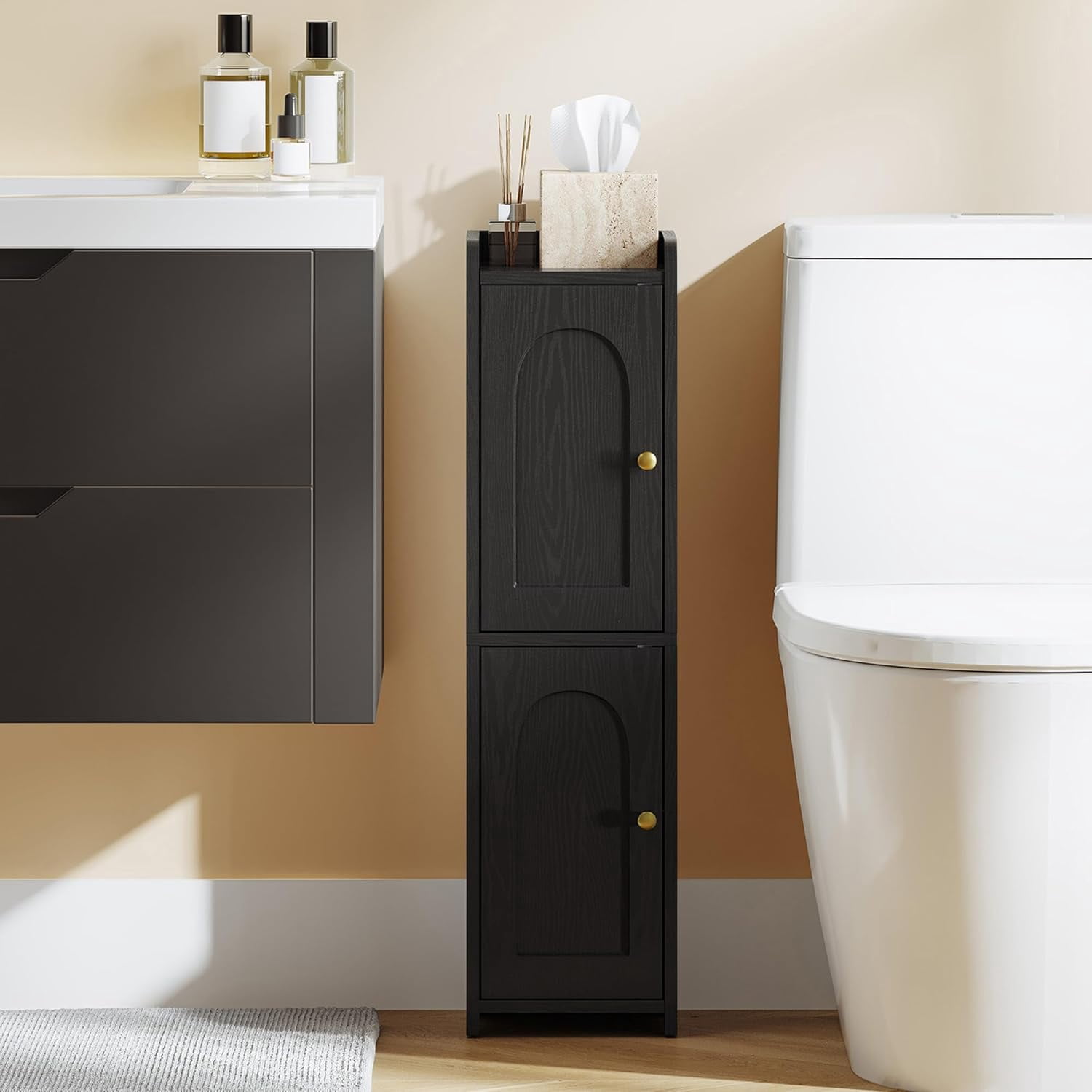 Bathroom Storage Cabinet, Corner Floor Cabinet with 2 Doors and ...