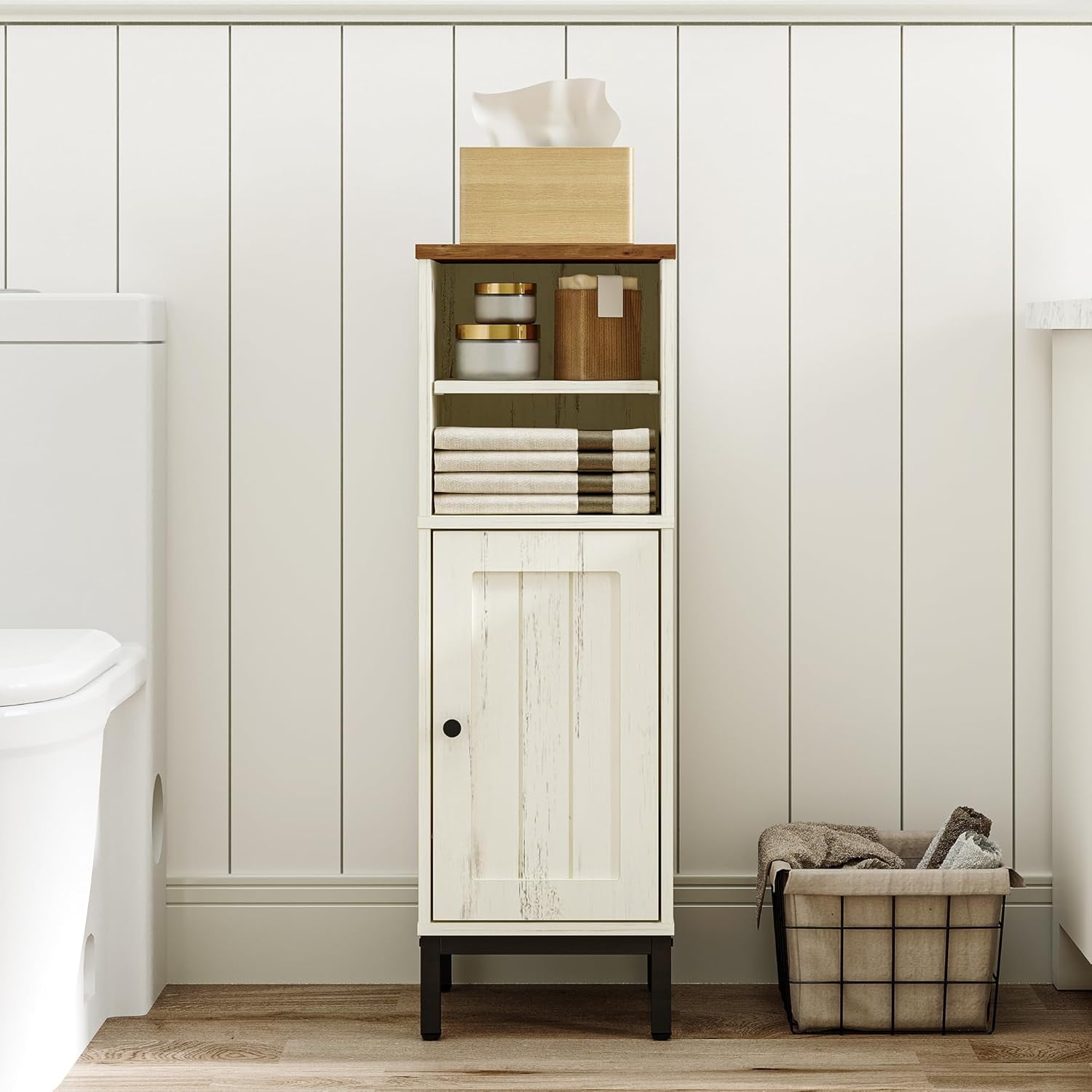 Bathroom Storage Cabinet, Corner Floor Cabinet with Door & Shelves ...