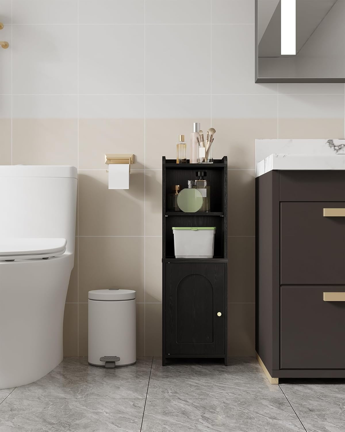 Bathroom Storage Cabinet, Corner Floor Cabinet with Doors and ...