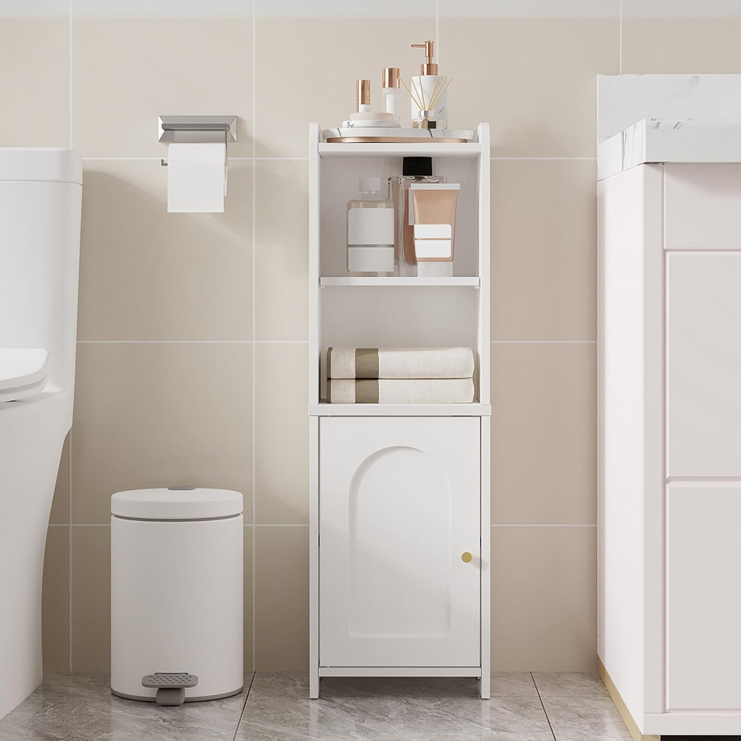 Bathroom Storage Cabinet, Corner Floor Cabinet with Doors and ...