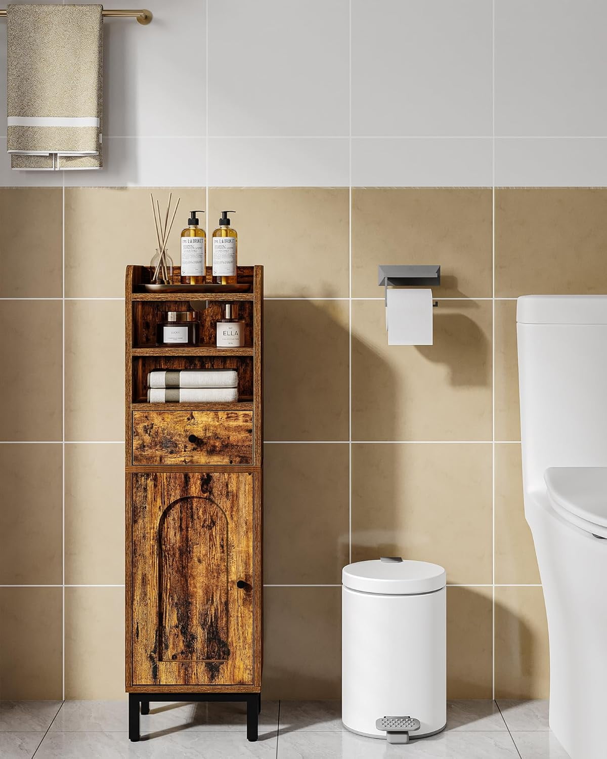 Bathroom Storage Cabinet, Corner Floor Cabinet with Drawers and Doors, Narrow Toilet Paper ...