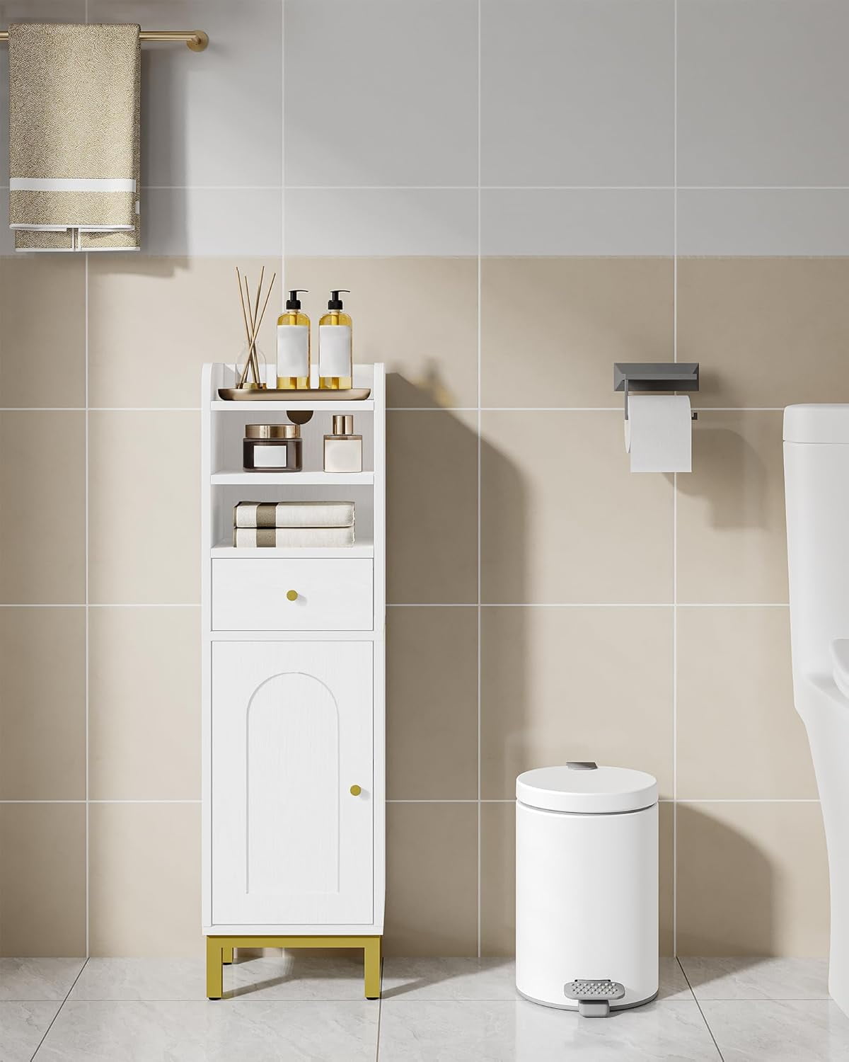 Bathroom Storage Cabinet, Corner Floor Cabinet with Drawers and Doors ...