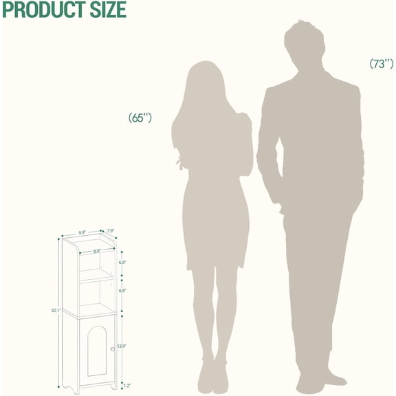 Bathroom Storage Cabinet, Corner Floor Cabinet with Adjustable Shelves, Rustic Brown BC39701X