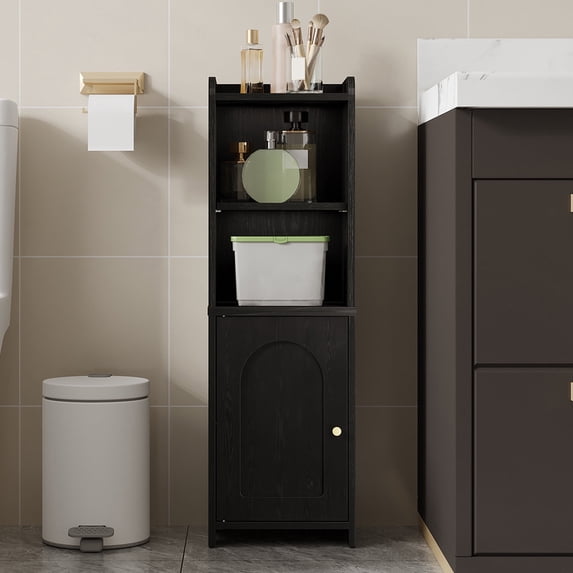Hzuaneri Bathroom Storage Cabinet, 32.1" Tall Space‑Saving Freestanding Corner Cabinet with Doors & Adjustable Shelf for Small Bathroom Spaces, Black