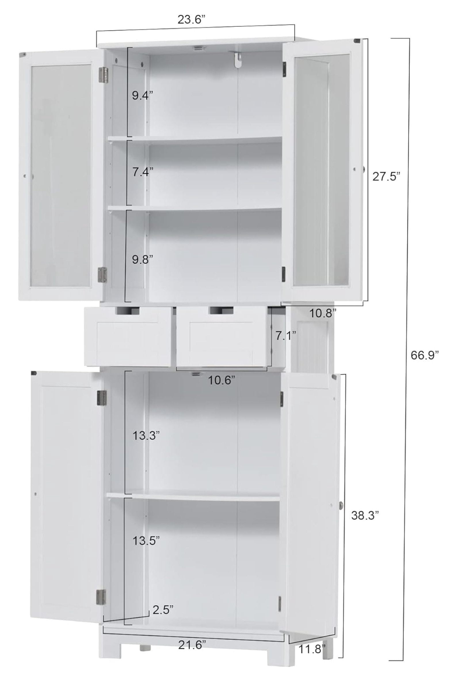 Bathroom Storage Cabinet with Drawers, 67" Tall Floor Linen Cabinet ...