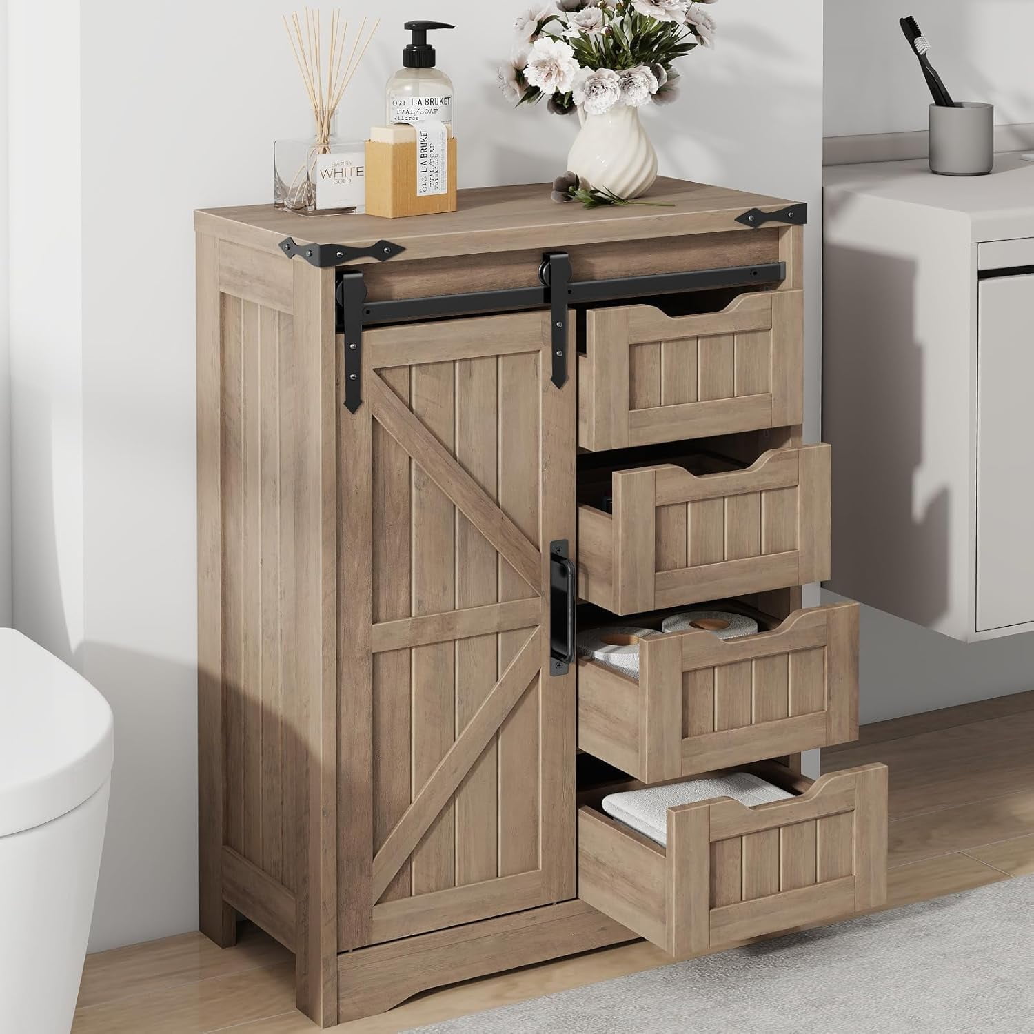 Bathroom Storage Cabinet Farmhouse Bathroom Floor Cabinet with 4 ...