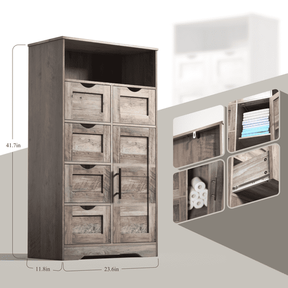 Bathroom Storage Cabinet, Bathroom Floor Cabinet with 5 Drawers and Adjustable Shelves, Bathroom Cabinets Freestanding for Living Room, Bedroom or Entryway