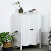 Bathroom Storage Cabinet, Floor Wooden Storage Organizer, Free-standing Side Cabinet with Double Doors and Adjustable Shelves, Perfect for Bathroom, Living Room, Entryway, White, D5352