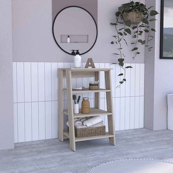 Bathroom Storage Cabinet with Four Open Shelves, Particle Board Linen Tower with 4 Legs, 17.3"W x 16.9"D x 29.7"H, Light Gray Finish for Bathroom or Bedroom Organization, Easy to Assemble