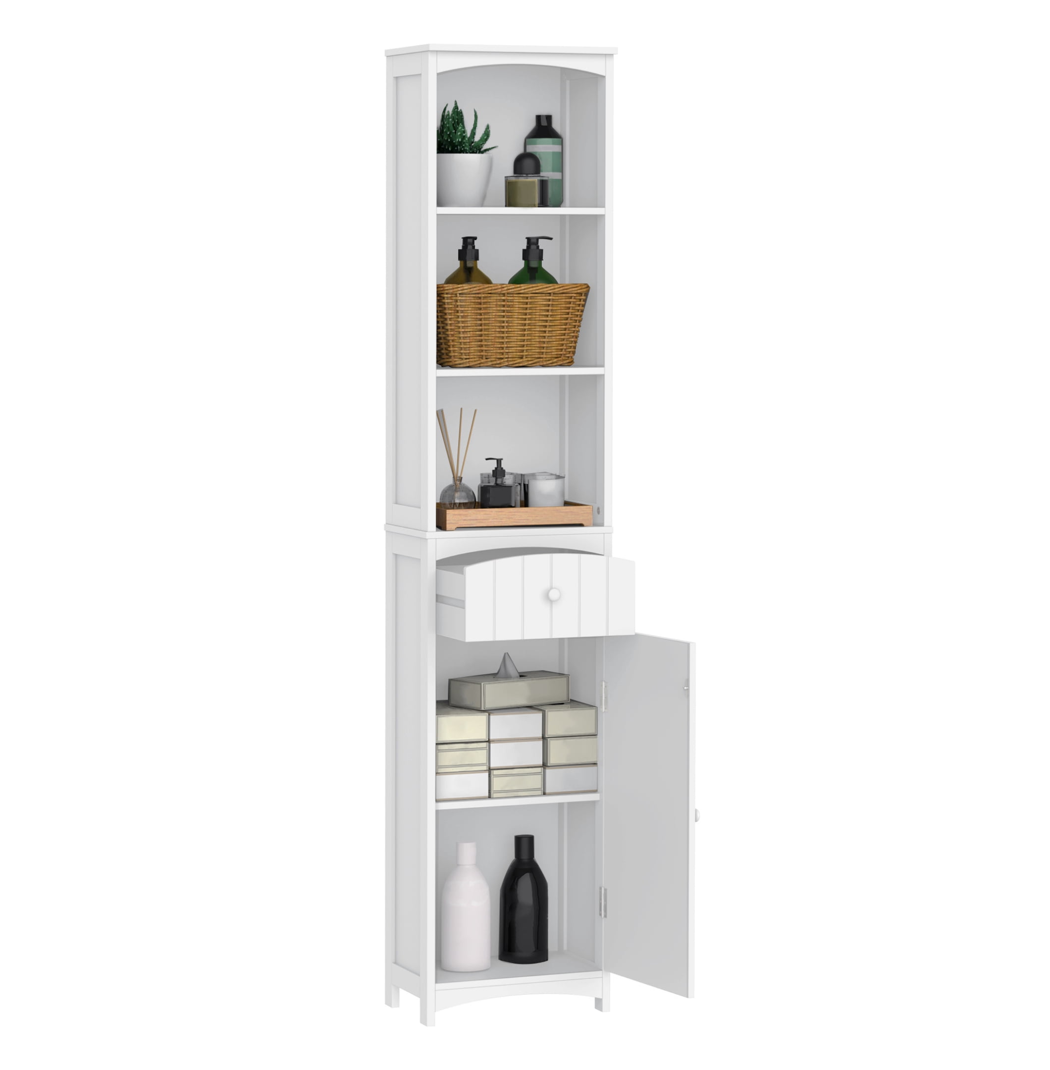 Bathroom Storage Cabinet, Free Standing Linen Tower, White Bathroom ...