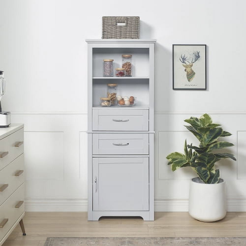 Bathroom Storage Cabinet, Freestanding Cupboard with 1 Door and Open Shelves, Modern Floor Cabinet with 2 Drawers for Home, Office, Black