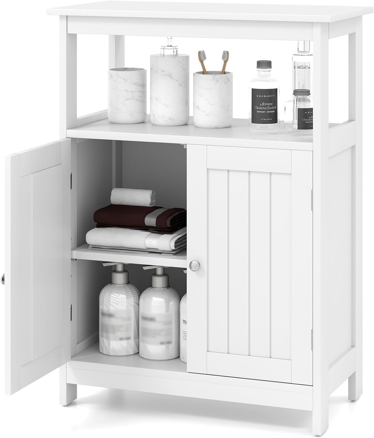 Bathroom Storage Cabinet, Freestanding Floor Organizer with 2 Doors & 1 ...