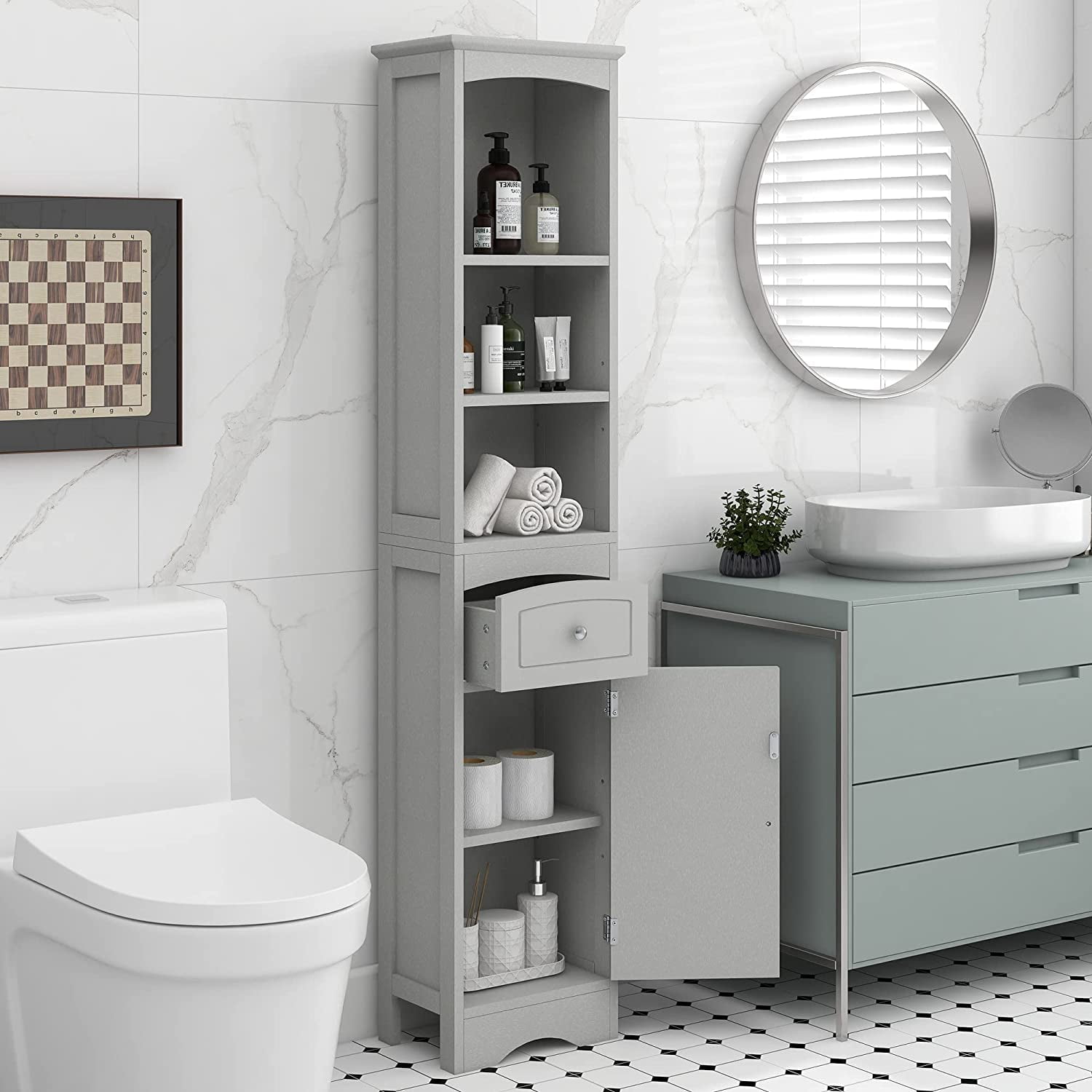 Bathroom Storage Cabinet, Freestanding Storage Cabinet with Drawer and ...