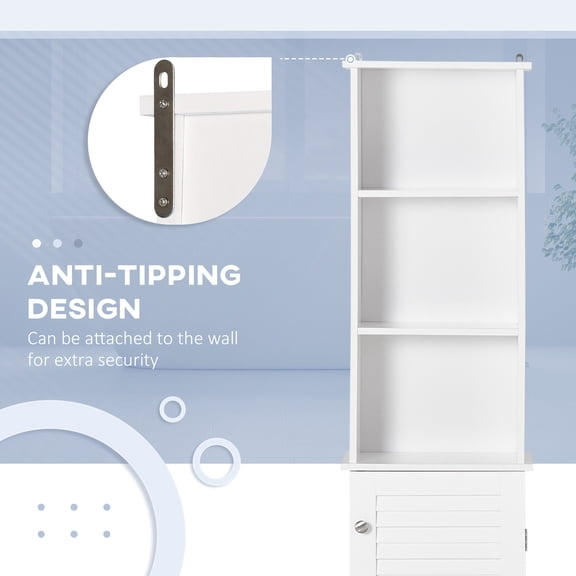 Bathroom Storage Cabinet HOMCOM Tall Bathroom Storage Cabinet/Freestanding Linen Tower with 3-Tier Open Adjustable Shelf, White,Over The Toilet Storage