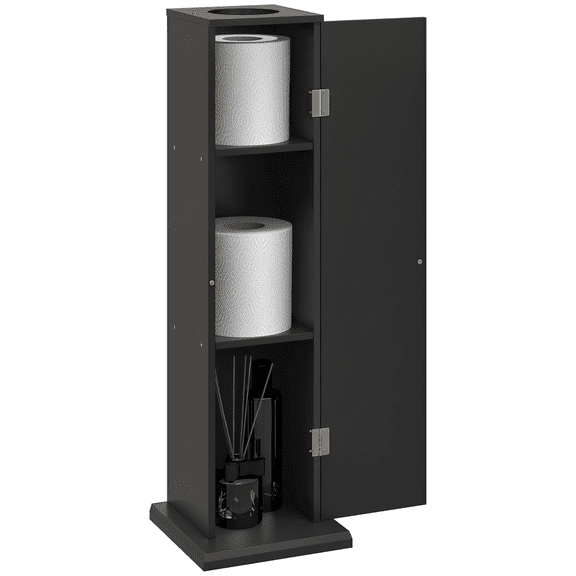 Bathroom Storage Cabinet HOMCOM Toilet Paper Cabinet, Small Bathroom Corner Floor Cabinet with Doors and Shelves, Thin Storage Bathroom Organizer for Paper Shampoo, Black,Over The Toilet Storage