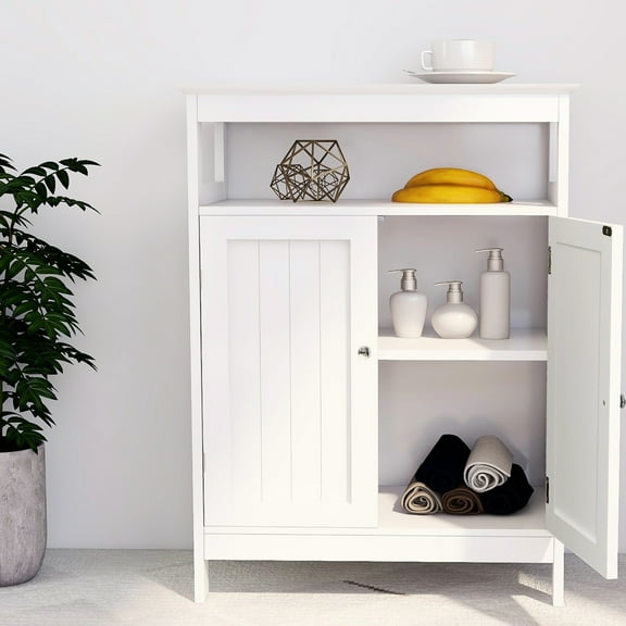 Bathroom Storage Cabinet In White, Double Shutter Door Model, Painted , Abundant Space, Effortless Assembly Instructions