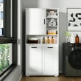 thumbnail image 1 of Bathroom Storage Cabinet Laundry Cabinet with Doors and shelf, Tilt-Out Laundry Hamper, Multiple Storage Space, Freestanding Style, Open Shelve, Adjustable Shelf, White,Bathroom Wall Storage, 1 of 11